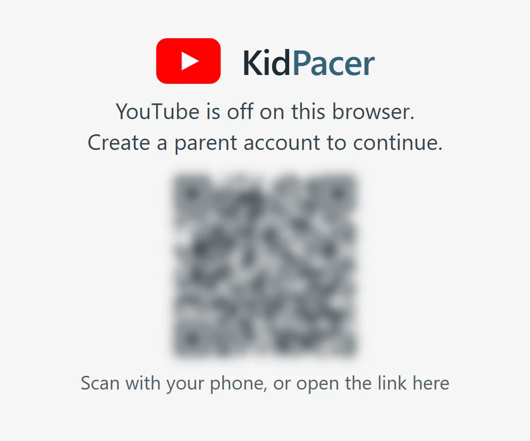 KidPacer's page on YouTube, with a code to scan